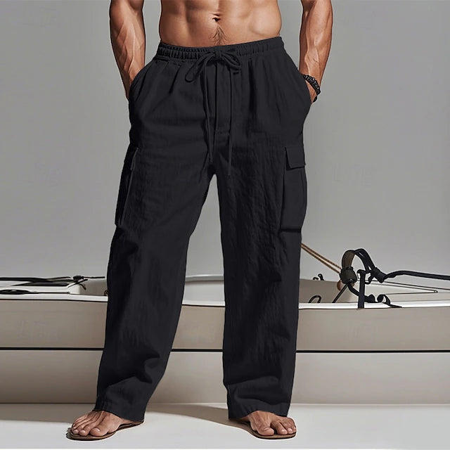 🔥Men's Cargo Pants Trousers Summer Pants Beach Pants Gauze Pants Drawstring Elastic Waist Multi Pocket Plain Comfort Breathable Outdoor Daily Holiday Fashion Classic Style Black White