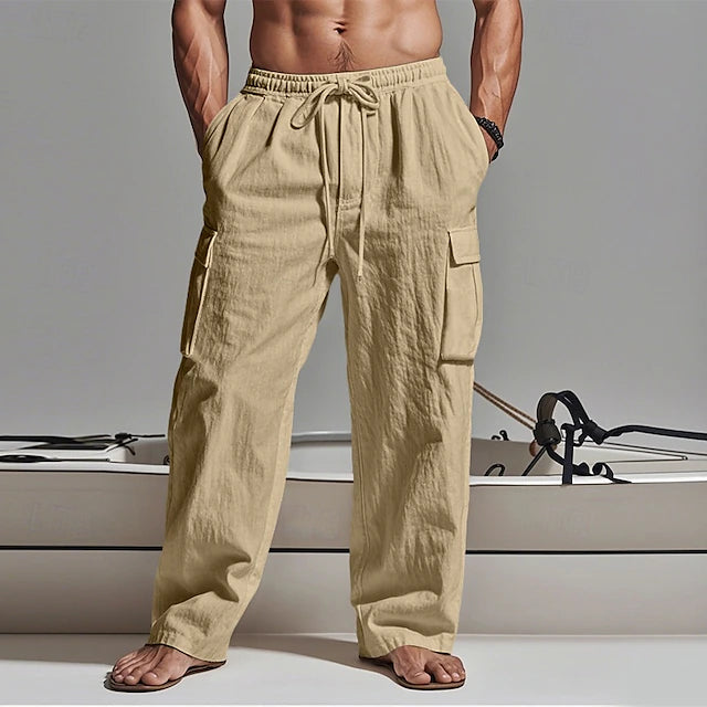 🔥Men's Cargo Pants Trousers Summer Pants Beach Pants Gauze Pants Drawstring Elastic Waist Multi Pocket Plain Comfort Breathable Outdoor Daily Holiday Fashion Classic Style Black White