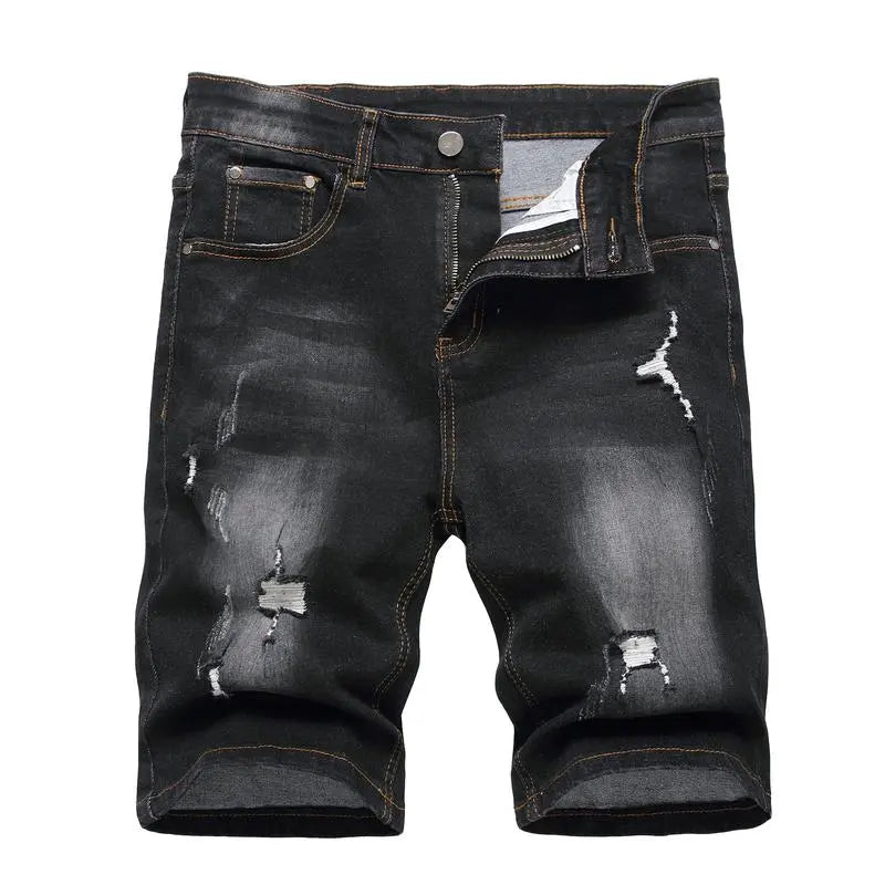 Men's Stretch Ripped Denim Cotton Comfort Shorts.