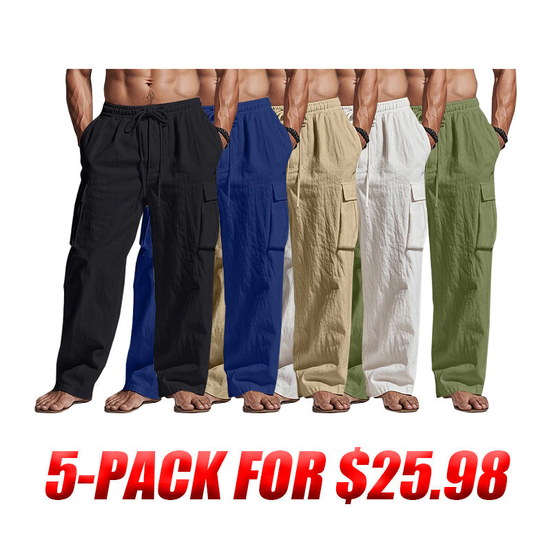 🔥Men's Cargo Pants Trousers Summer Pants Beach Pants Gauze Pants Drawstring Elastic Waist Multi Pocket Plain Comfort Breathable Outdoor Daily Holiday Fashion Classic Style Black White