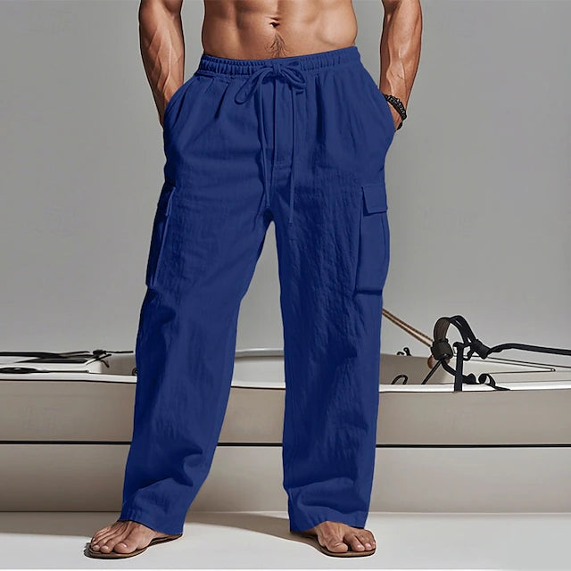 🔥Men's Cargo Pants Trousers Summer Pants Beach Pants Gauze Pants Drawstring Elastic Waist Multi Pocket Plain Comfort Breathable Outdoor Daily Holiday Fashion Classic Style Black White