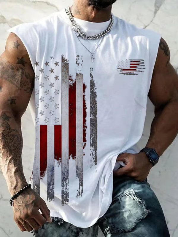 Independence Day Clearance⚡ -Men's Vintage Flag Print Tank Top