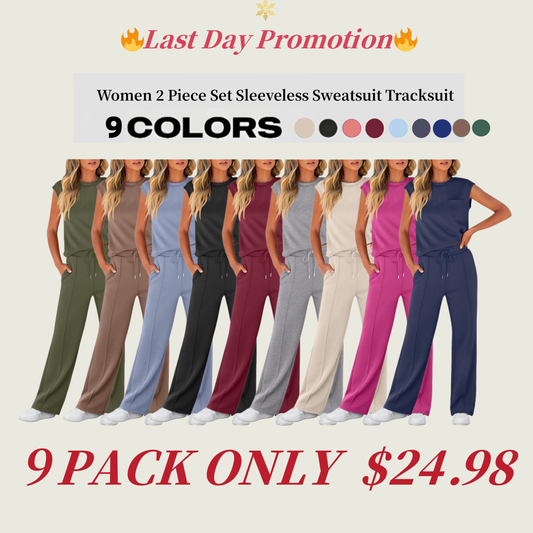 🔥Women 2 Piece Set Sleeveless Sweatsuit Tracksuit