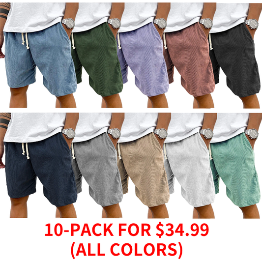 FINAL SALE⚡10 Packs for $34.99⚡ - Men's Fashion Vintage Corduroy Casual Elastic Stretch Shorts With Side Pockets