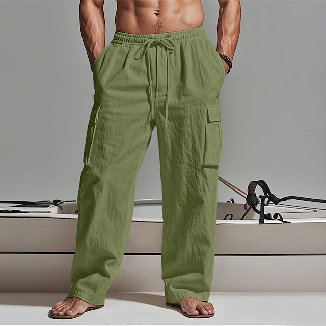 🔥Men's Cargo Pants Trousers Summer Pants Beach Pants Gauze Pants Drawstring Elastic Waist Multi Pocket Plain Comfort Breathable Outdoor Daily Holiday Fashion Classic Style Black White