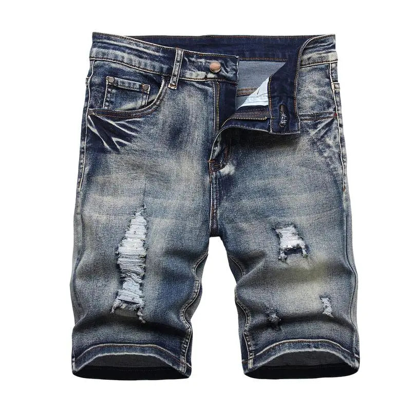 Men's Stretch Ripped Denim Cotton Comfort Shorts.
