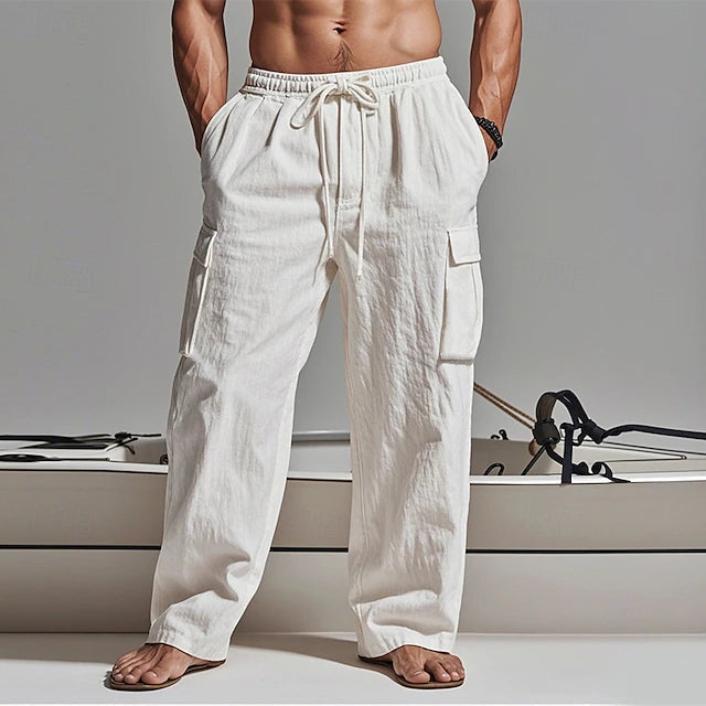 🔥Men's Cargo Pants Trousers Summer Pants Beach Pants Gauze Pants Drawstring Elastic Waist Multi Pocket Plain Comfort Breathable Outdoor Daily Holiday Fashion Classic Style Black White
