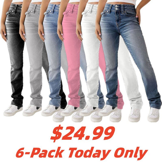 Double Button Mid Waist Straight Leg Jeans