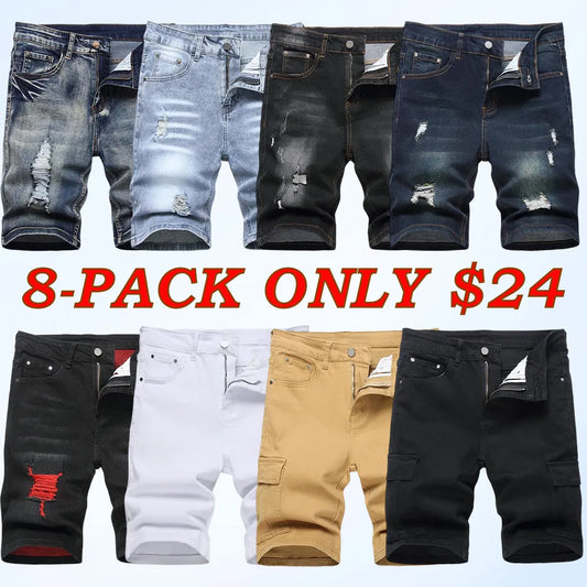Men's Stretch Ripped Denim Cotton Comfort Shorts.