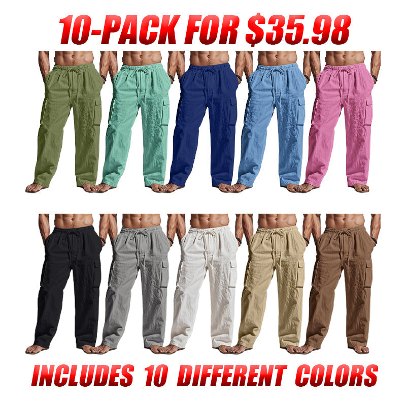 🔥Men's Cargo Pants Trousers Summer Pants Beach Pants Gauze Pants Drawstring Elastic Waist Multi Pocket Plain Comfort Breathable Outdoor Daily Holiday Fashion Classic Style Black White